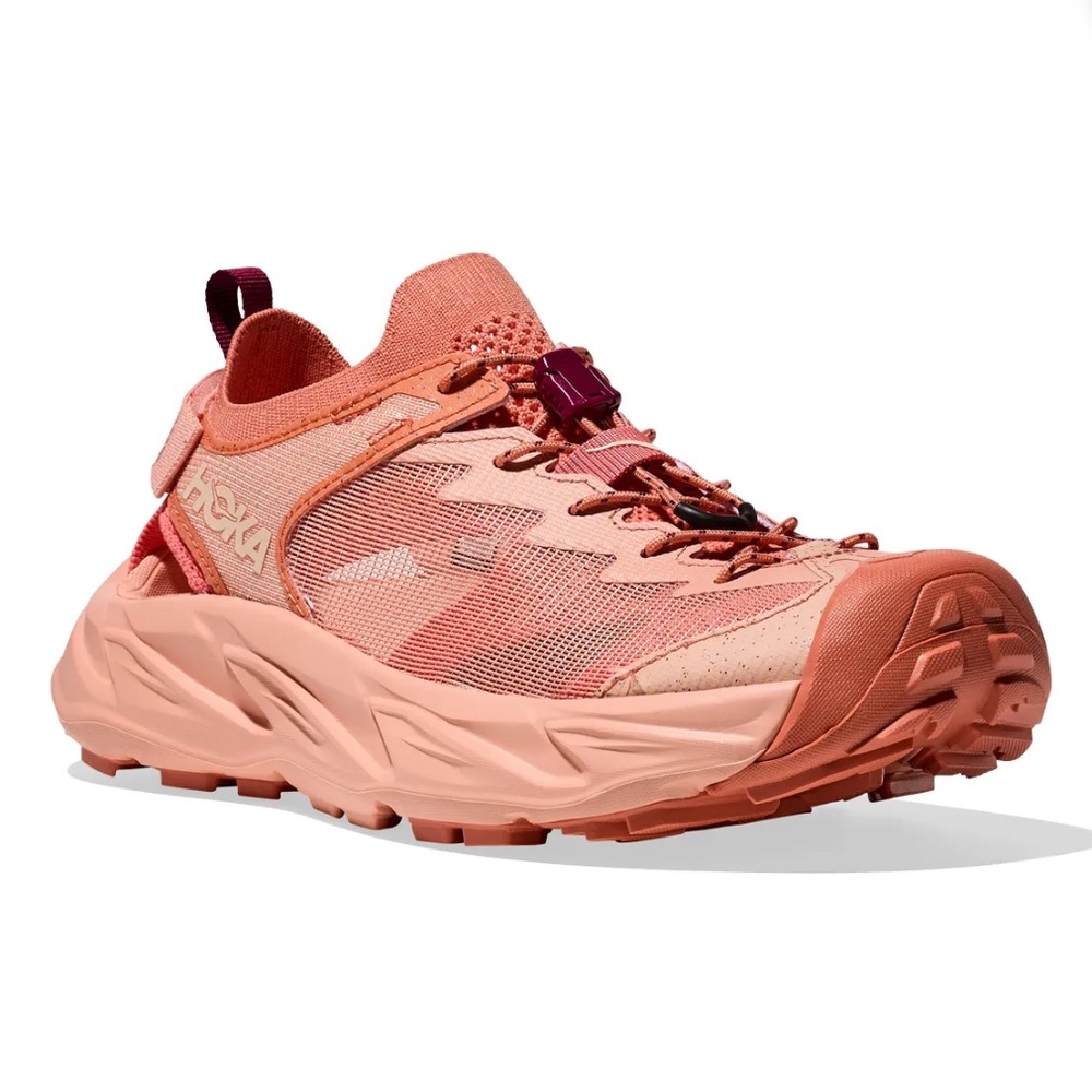 Hoka Trail Running Shoe in Coral and Burgundy